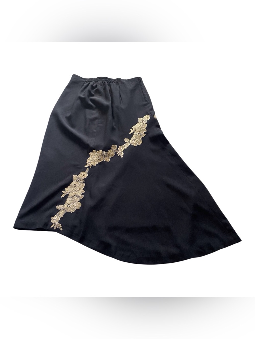Vintage Black Maxi Skirt with Gold Floral Embroidered,12 - Picture 8 of 9